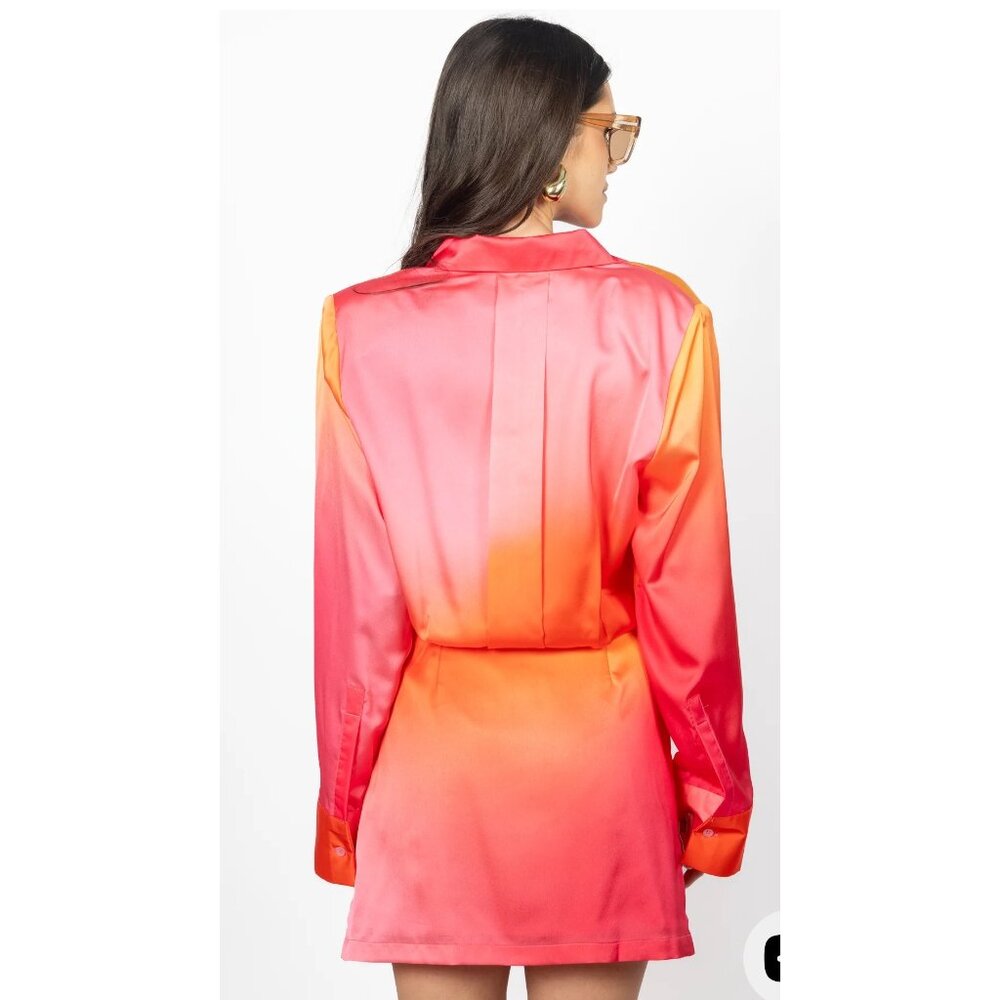 Ronny kobo Jones dress Women Medium Orange Sunset Mini Long Sleeves Button Down - Picture 2 of 16